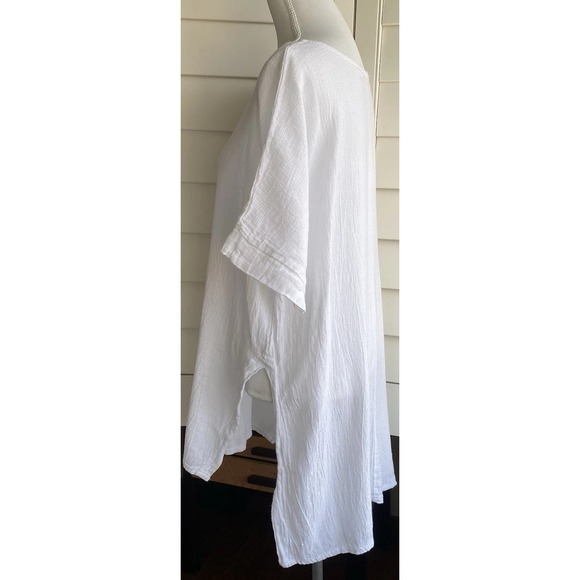 Italian White Cotton Tunic Top Swim Cover Up One Size L Waffle Texture Lagenlook - Picture 3 of 7